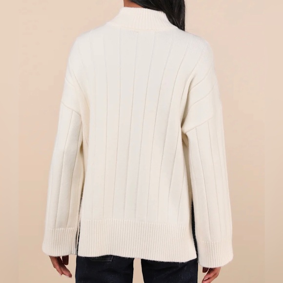 Lulus Seasonal Snuggles Ivory Ribbed Mock Neck Pullover Sweater - Picture 3 of 3